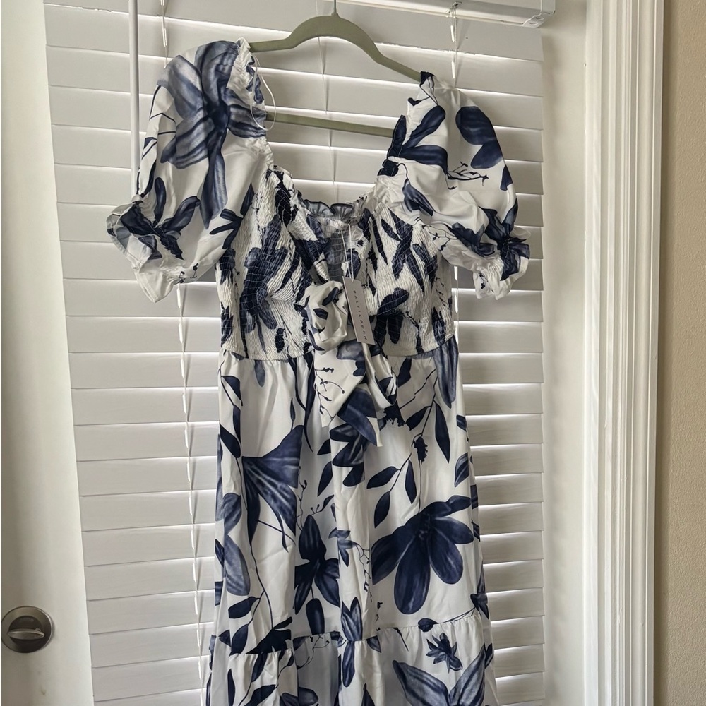 Baltic Born White and Blue Maxi Dress